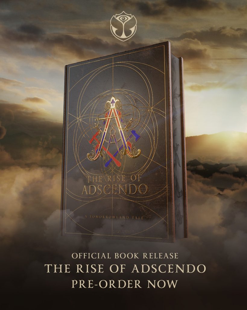 Tomorrowland presents The Rise of Adscendo book cover and clouds